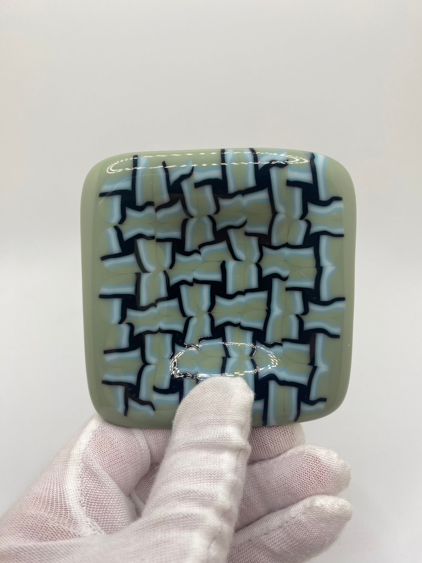 Blue/Green Basket Weave Small Grid Pattern Murrine Plate (small)