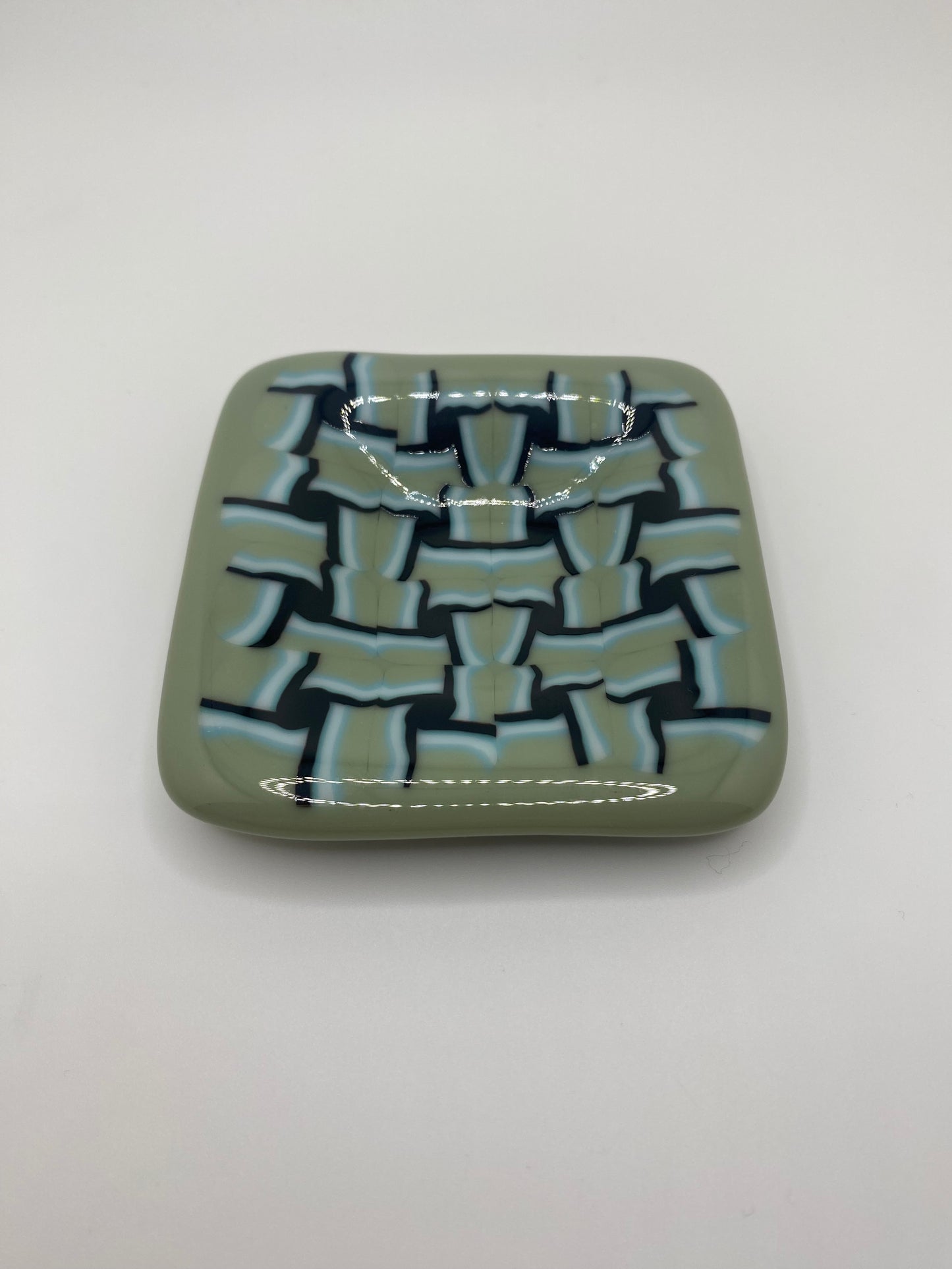 Blue/Green Basket Weave Pattern Murrine Plate (small)