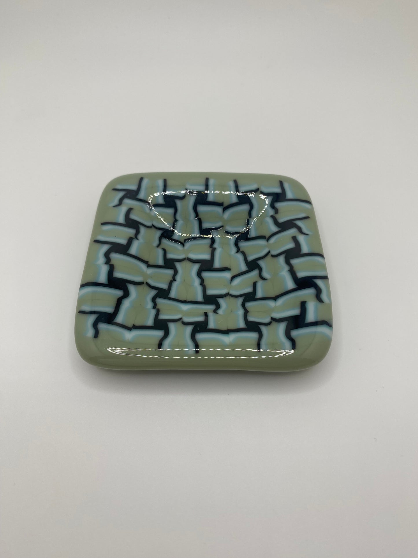 Blue/Green Basket Weave Small Grid Pattern Murrine Plate (small)